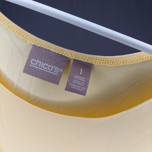 Chicos Tank Top Women Medium 1 Nylon Yellow Stretch Knit Scoop Neck Pullon - Picture 5 of 6